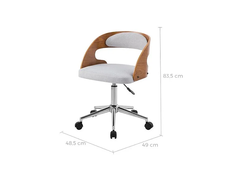 Silla de oficina giratoria ajustable de madera y tela gris - Louis