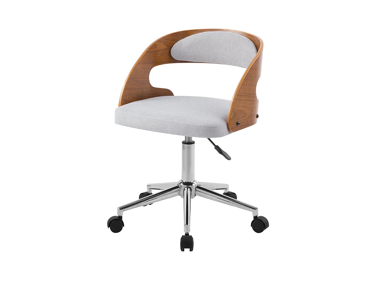 Chaise de bureau pivotante et réglable en bois et tissu gris - Louis