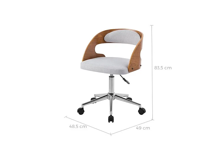 Chaise de bureau pivotante et réglable en bois et tissu gris - Louis