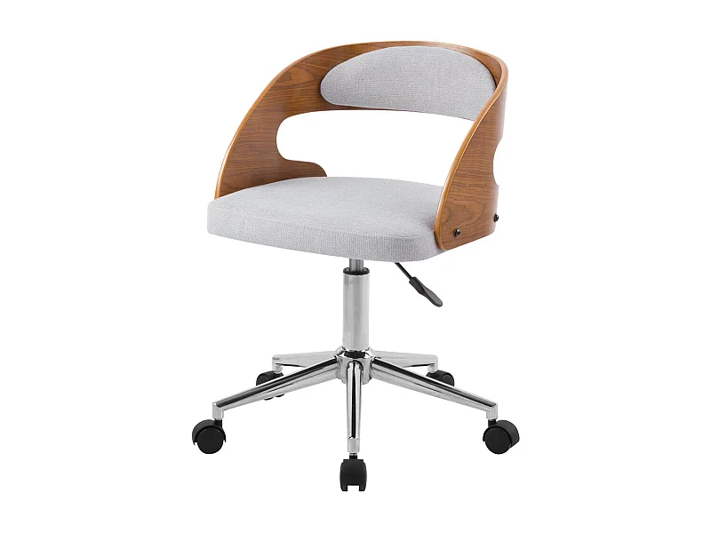 Silla de oficina giratoria ajustable de madera y tela gris - Louis