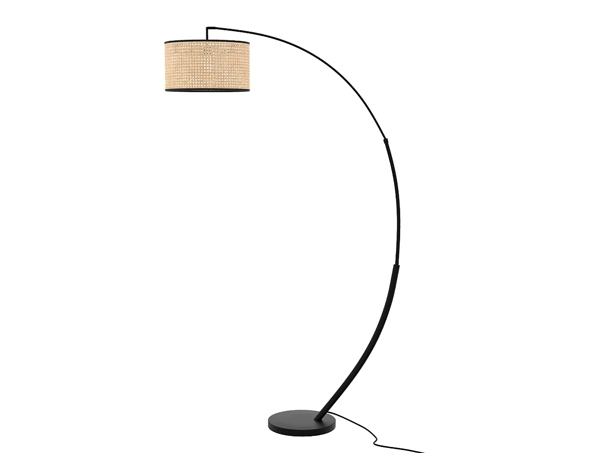 Lampadaire en rotin et métal noir - Aimée