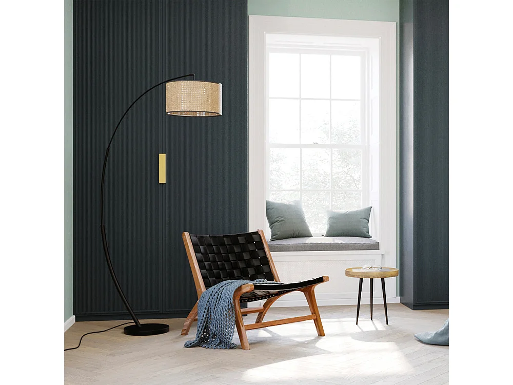 Lampadaire en rotin et métal noir - Aimée