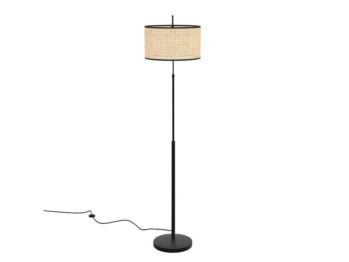 Lampadaire en rotin et métal noir - Aimée