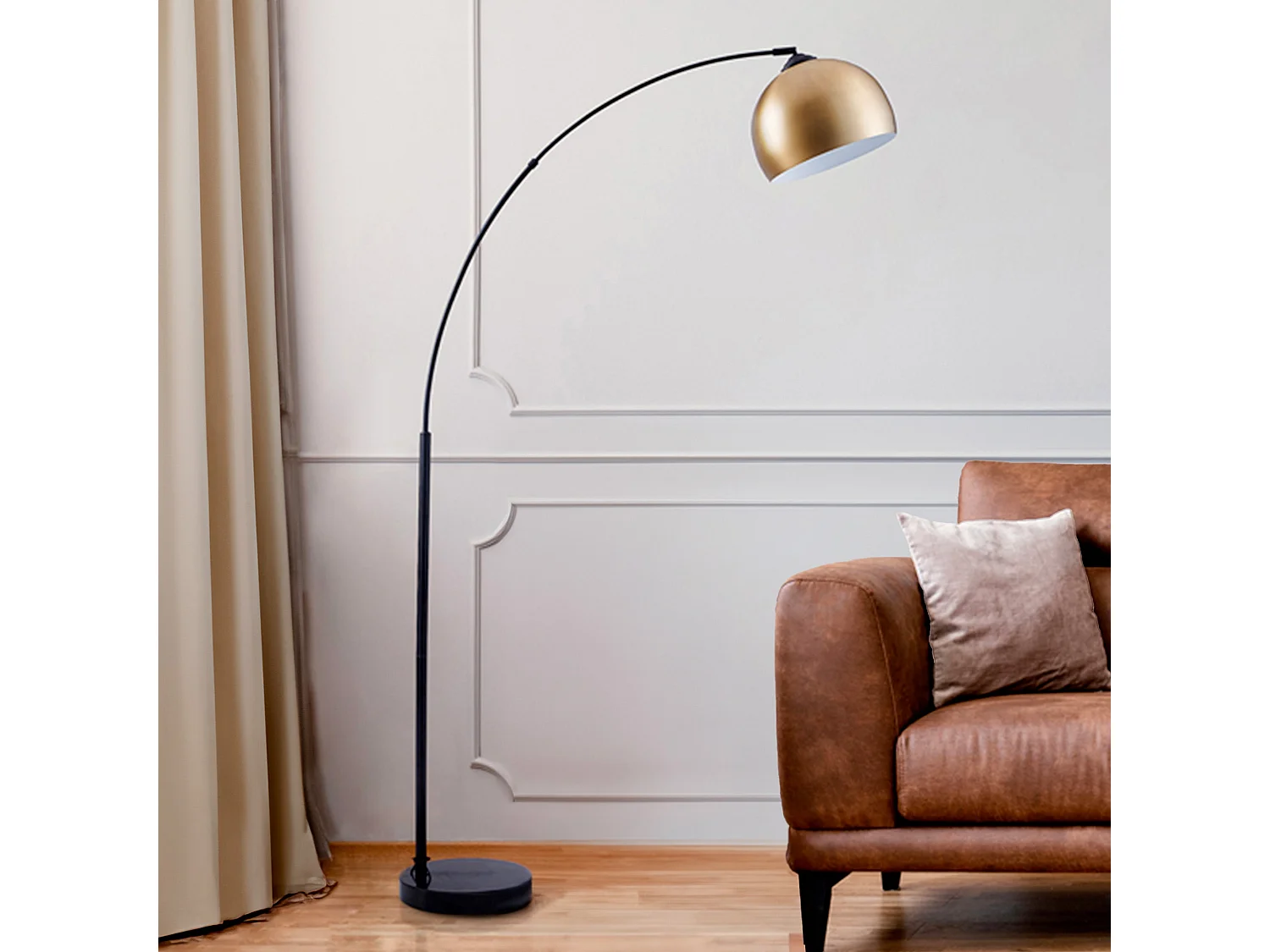 Lampada da terra in metallo nero e ottone - Dinard