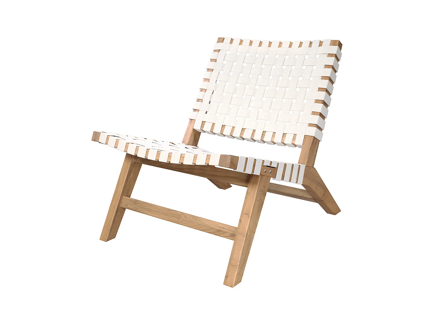 Fauteuil de jardin en teck et sangles en tissu blanc - Tao