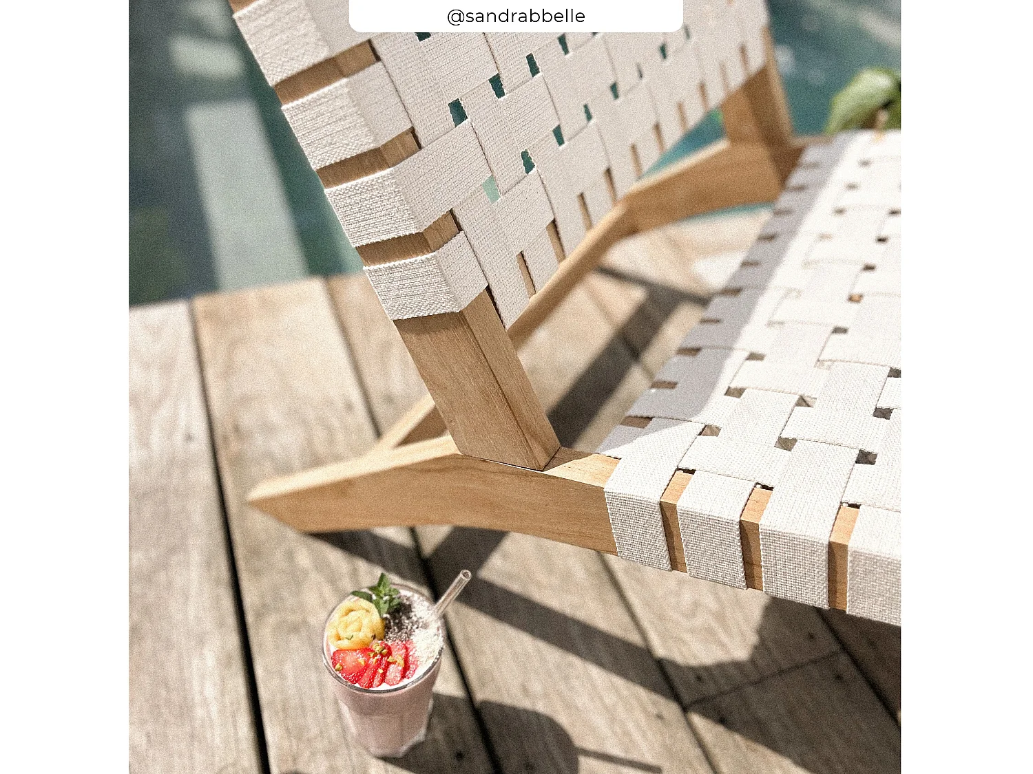 Fauteuil de jardin en teck et sangles en tissu blanc - Tao