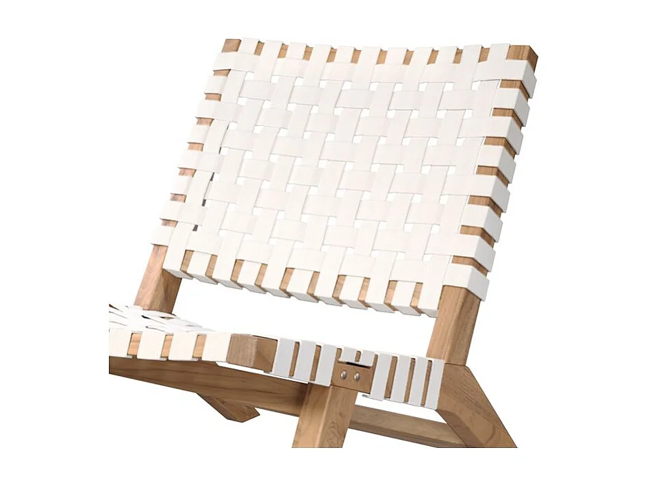 Fauteuil de jardin en teck et sangles en tissu blanc - Tao