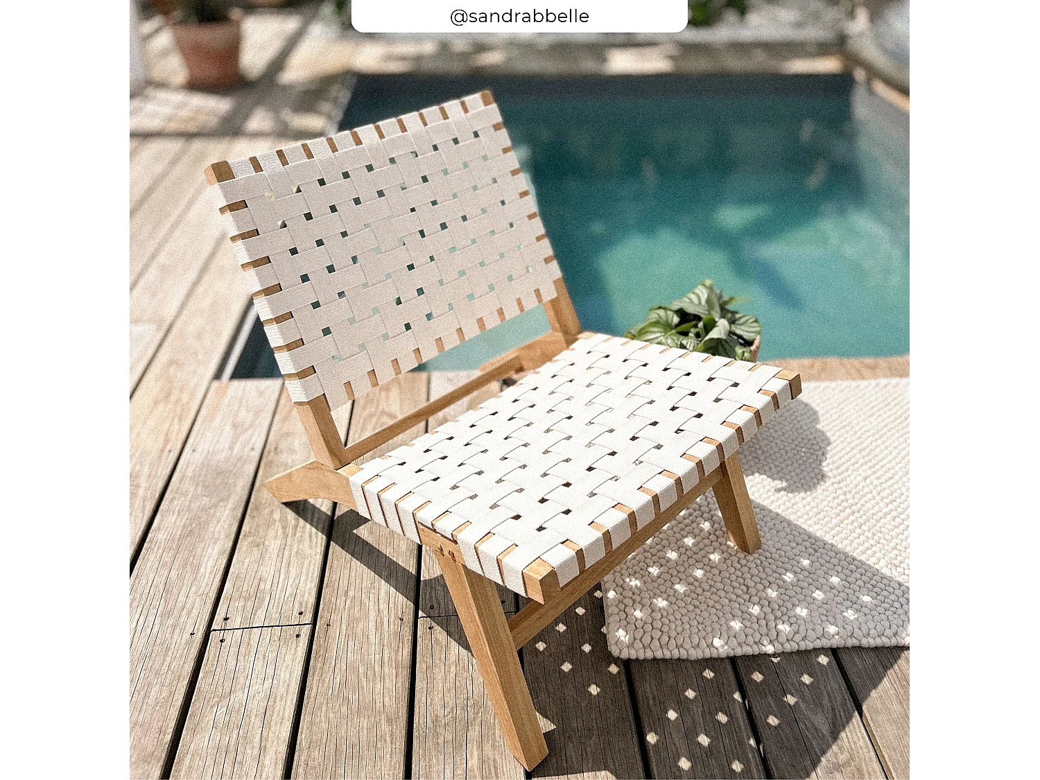 Fauteuil de jardin en teck et sangles en tissu blanc - Tao