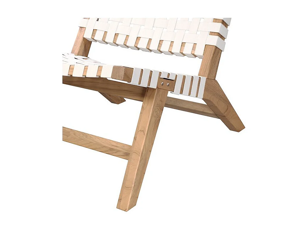 Fauteuil de jardin en teck et sangles en tissu blanc - Tao