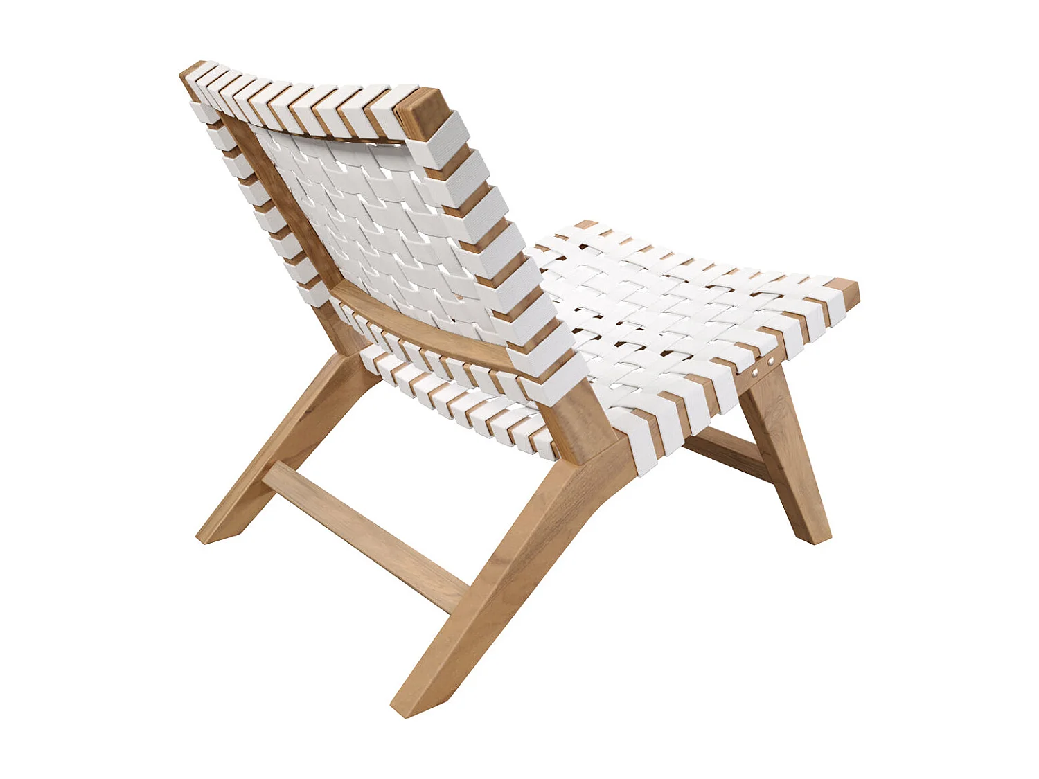Fauteuil de jardin en teck et sangles en tissu blanc - Tao