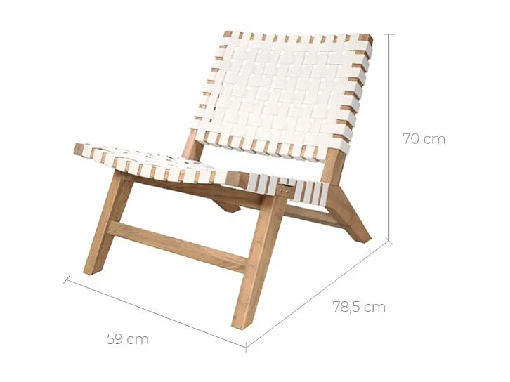 Fauteuil de jardin en teck et sangles en tissu blanc - Tao