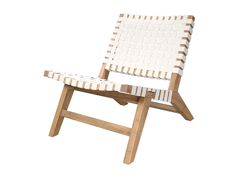 Fauteuil de jardin en teck et sangles en tissu blanc - Tao