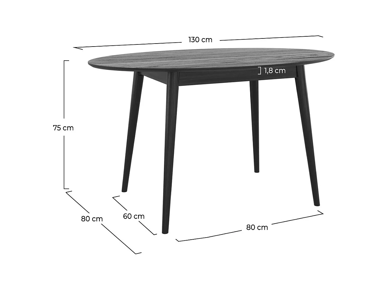 Mesa ovalada para 4 personas en madera negra 130 cm - Eddy