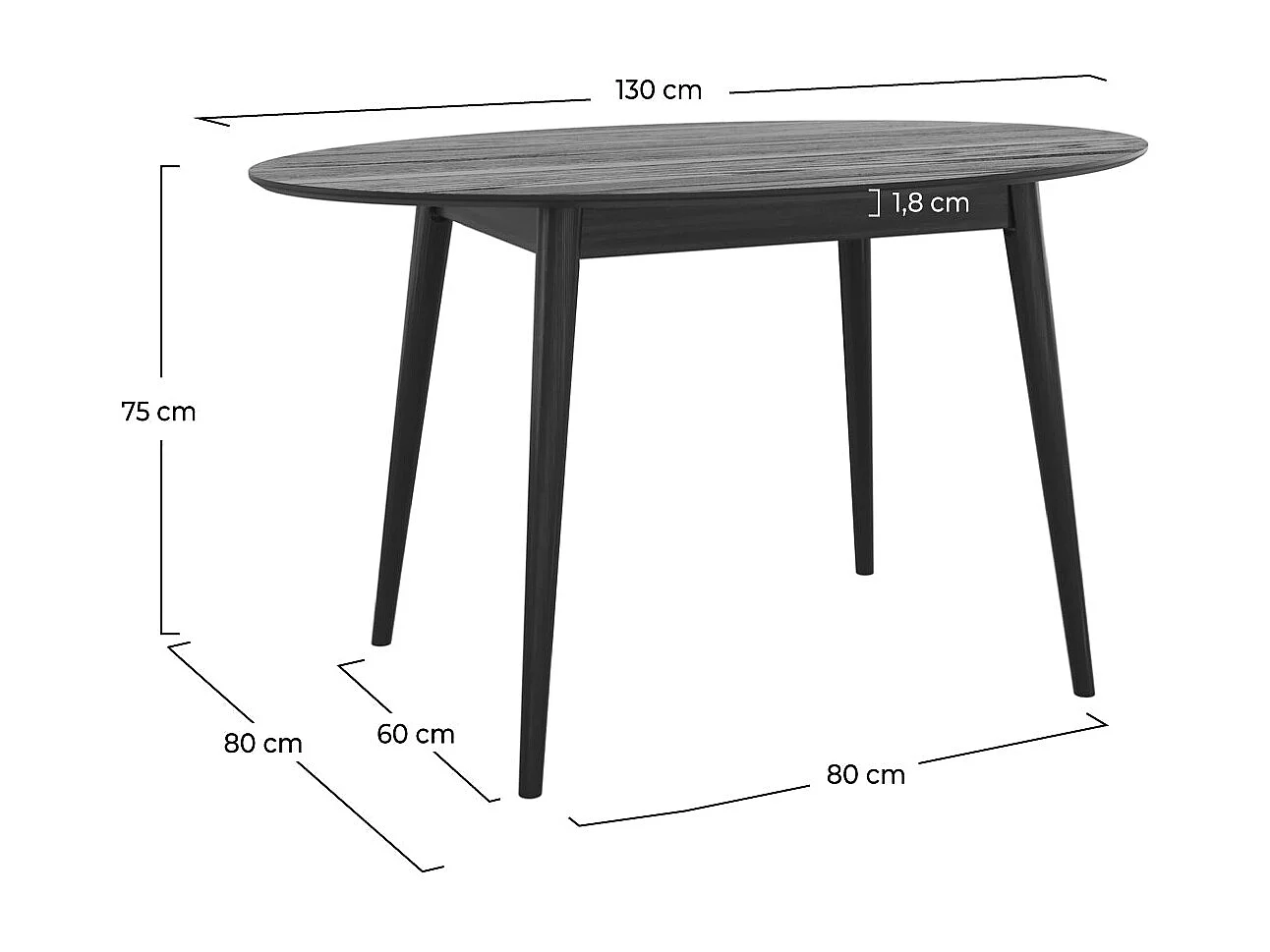 Table ovale 4 personnes en bois noir 130 cm - Eddy