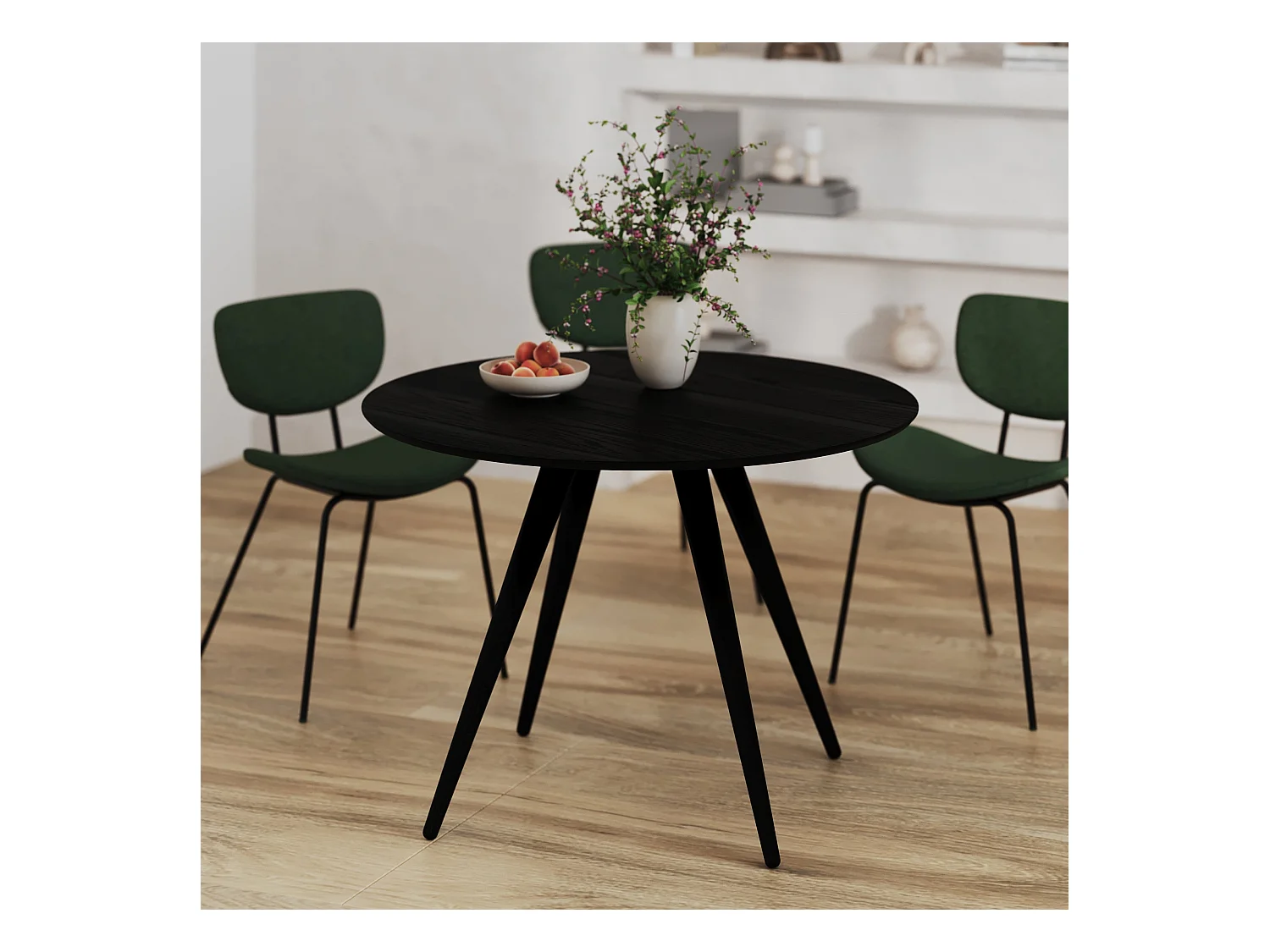 Table ronde 4 personnes en bois de frêne plaqué noir D105 cm - Liwa