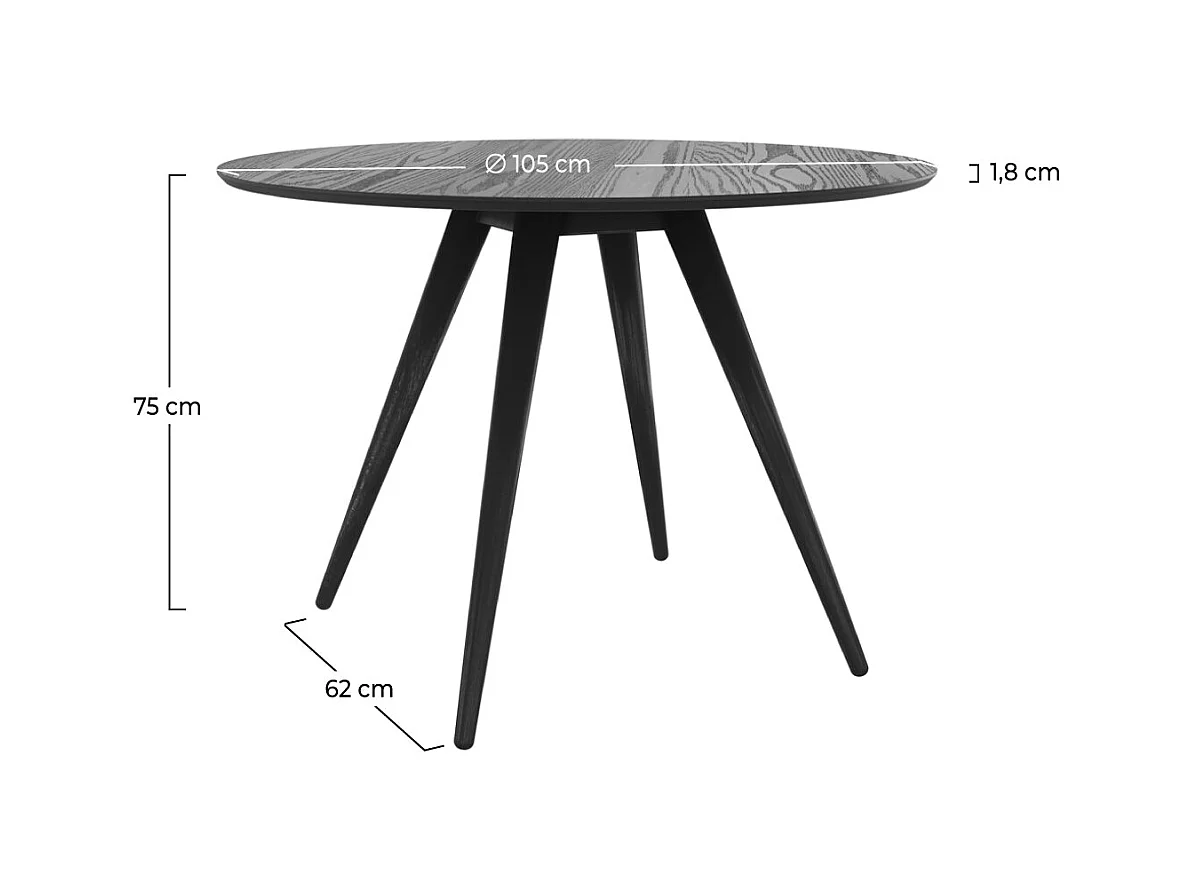 Table ronde 4 personnes en bois de frêne plaqué noir D105 cm - Liwa