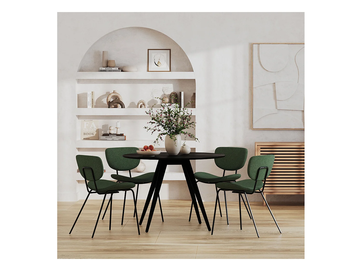 Table ronde 4 personnes en bois de frêne plaqué noir D105 cm - Liwa