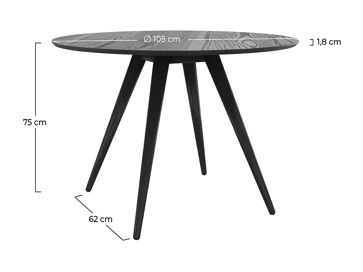 Tavolo rotondo per 4 persone in legno nero D105 cm - Liwa