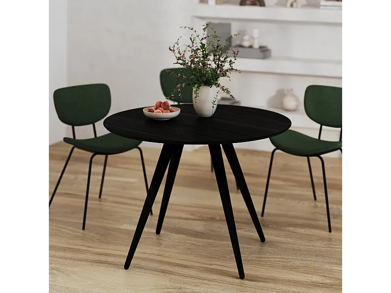 Mesa redonda para 4 personas en madera negra D105 cm - Liwa