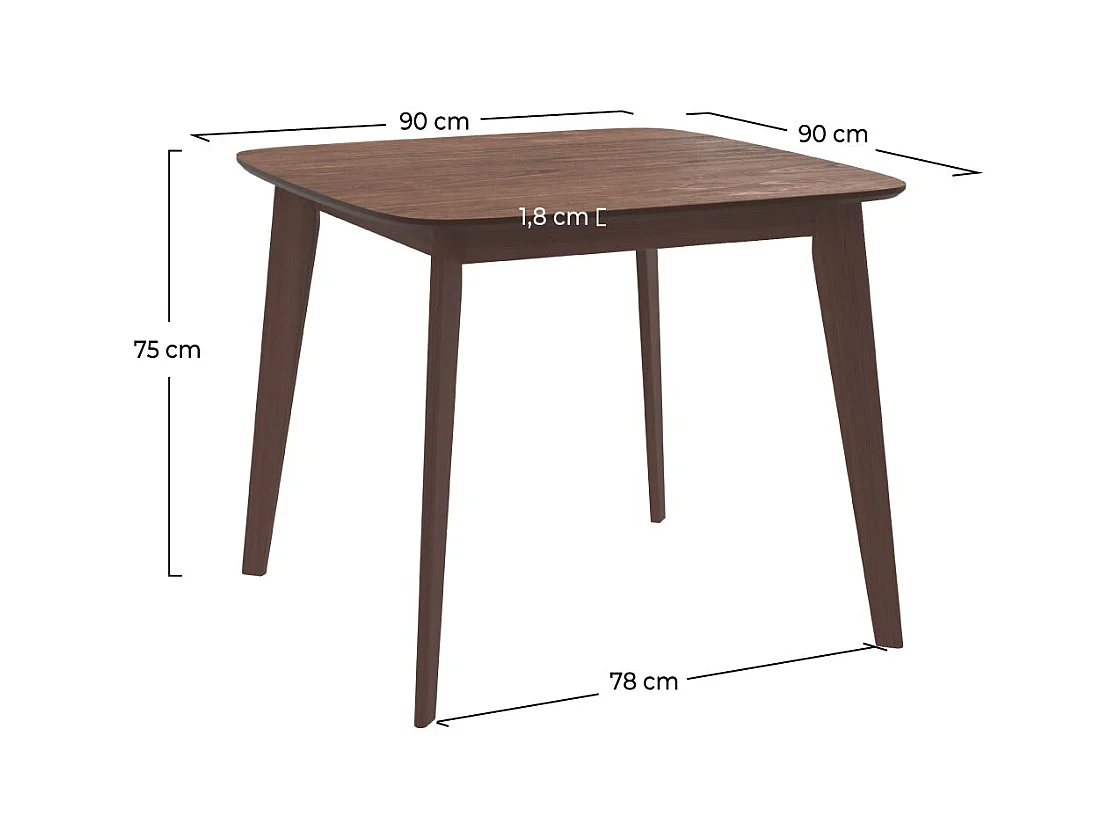 Tavolo quadrato in legno scuro per 4 persone 90 cm - Julio