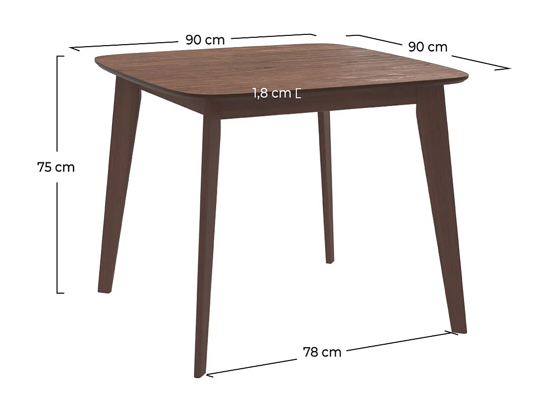 Tavolo quadrato in legno scuro per 4 persone 90 cm - Julio