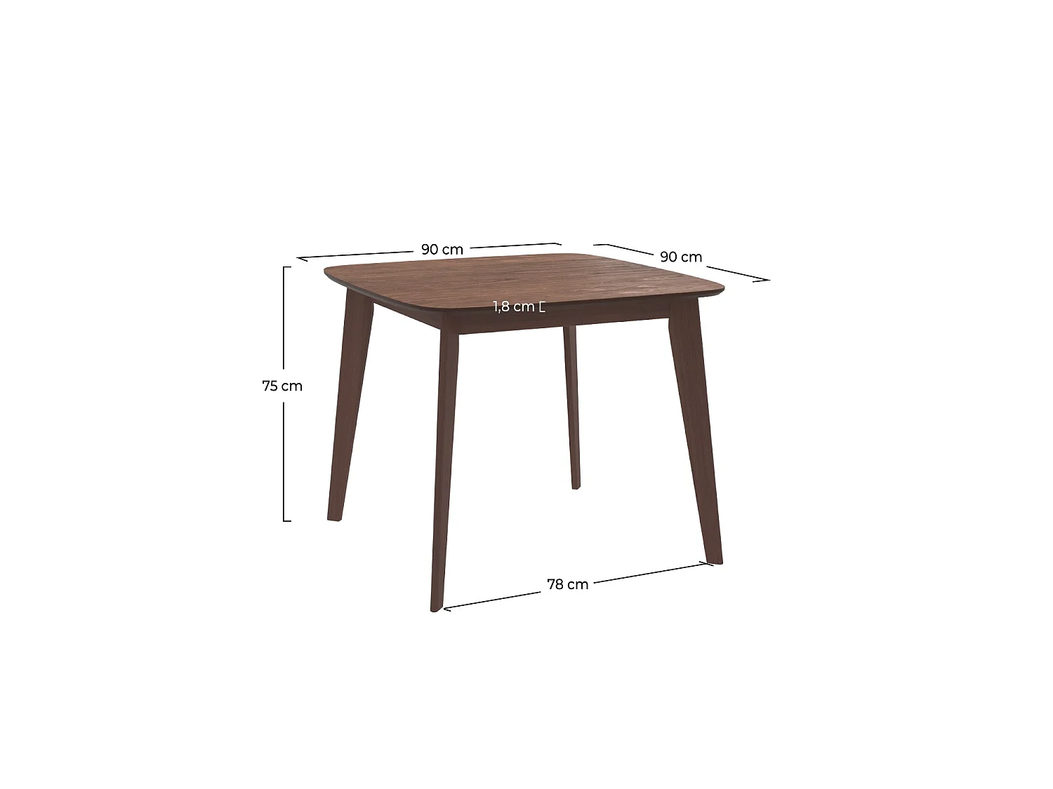 Tavolo quadrato per 4 persone in legno scuro finitura noce 90 cm - Julio