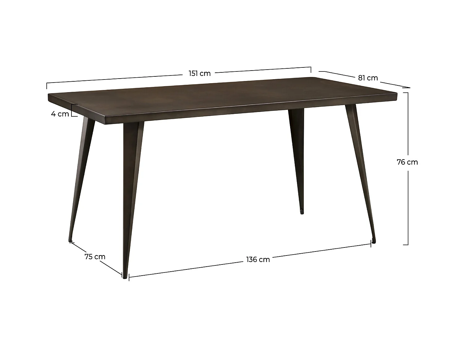 Table rectangulaire 6 personnes en métal gris 150 cm - Indus