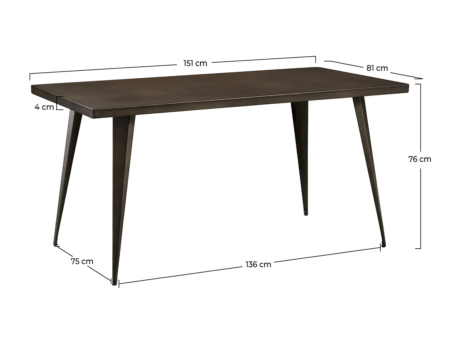 Table rectangulaire 6 personnes en métal gris 150 cm - Indus