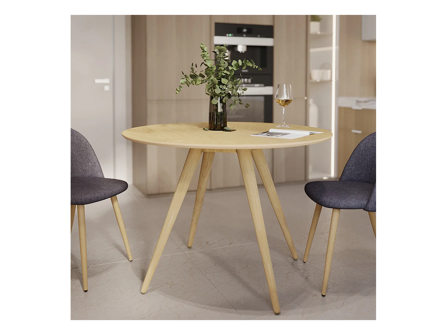 Table ronde 4 personnes en bois clair naturel D105 cm - Liwa