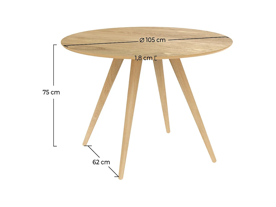 Table ronde 4 personnes en bois clair naturel D105 cm - Liwa