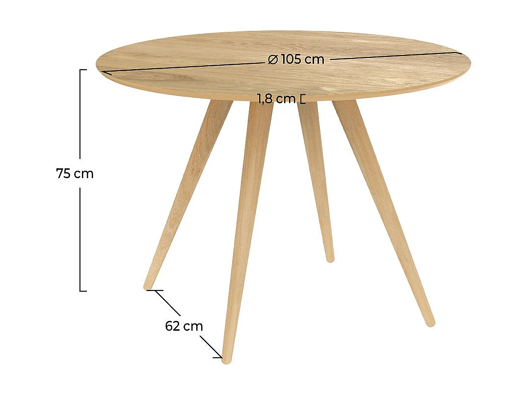 Mesa de comedor redonda de madera clara, 4 personas - Liwa