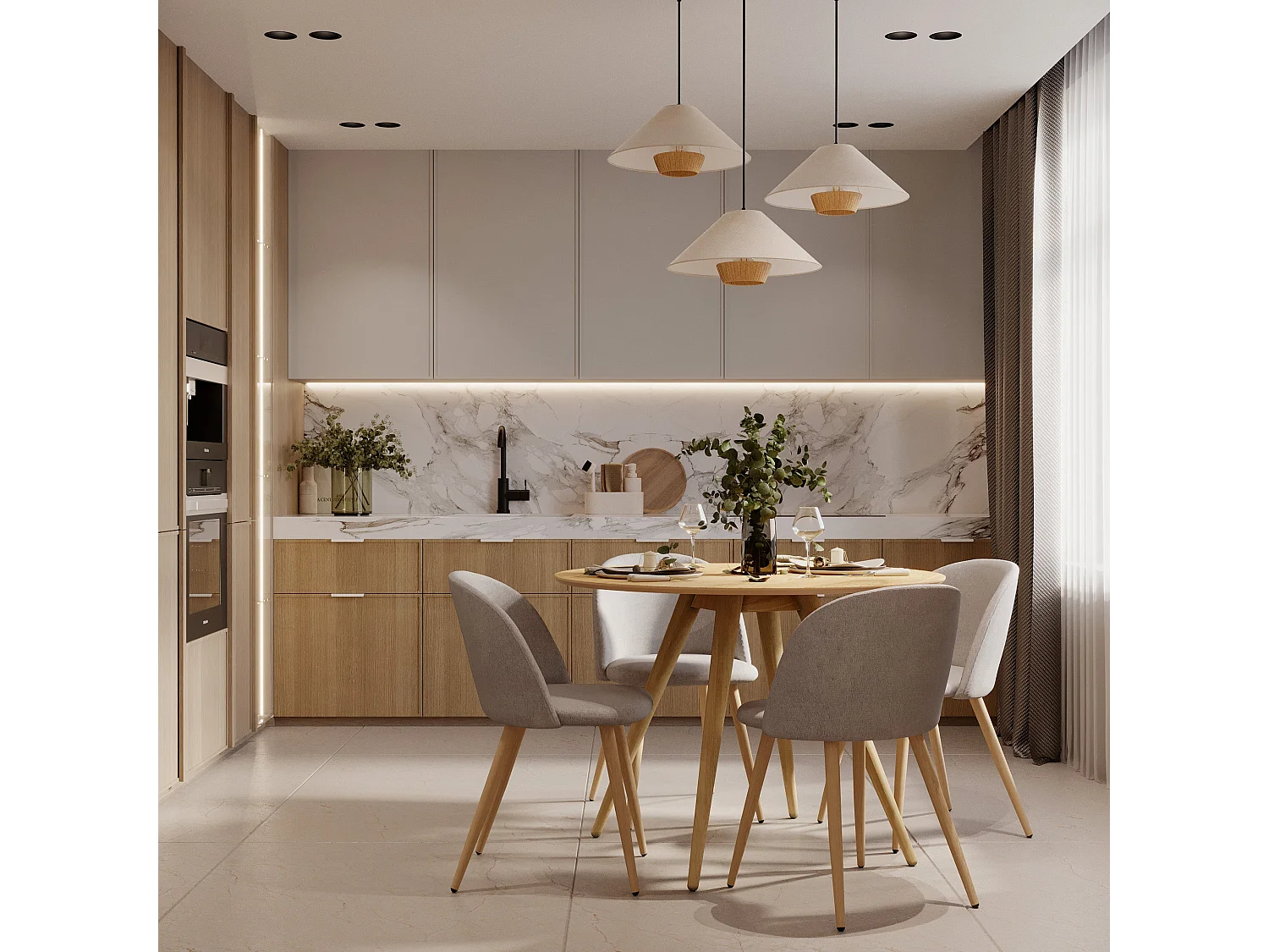 Mesa de comedor redonda de madera clara, 4 personas - Liwa