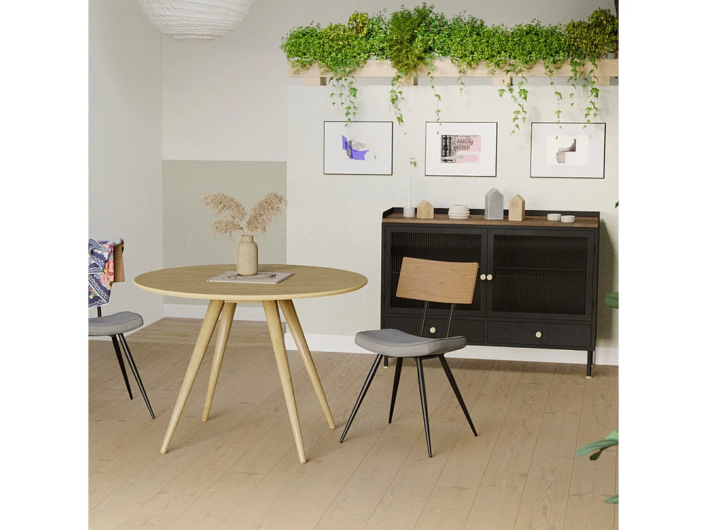 Mesa de comedor redonda de madera clara, 4 personas - Liwa