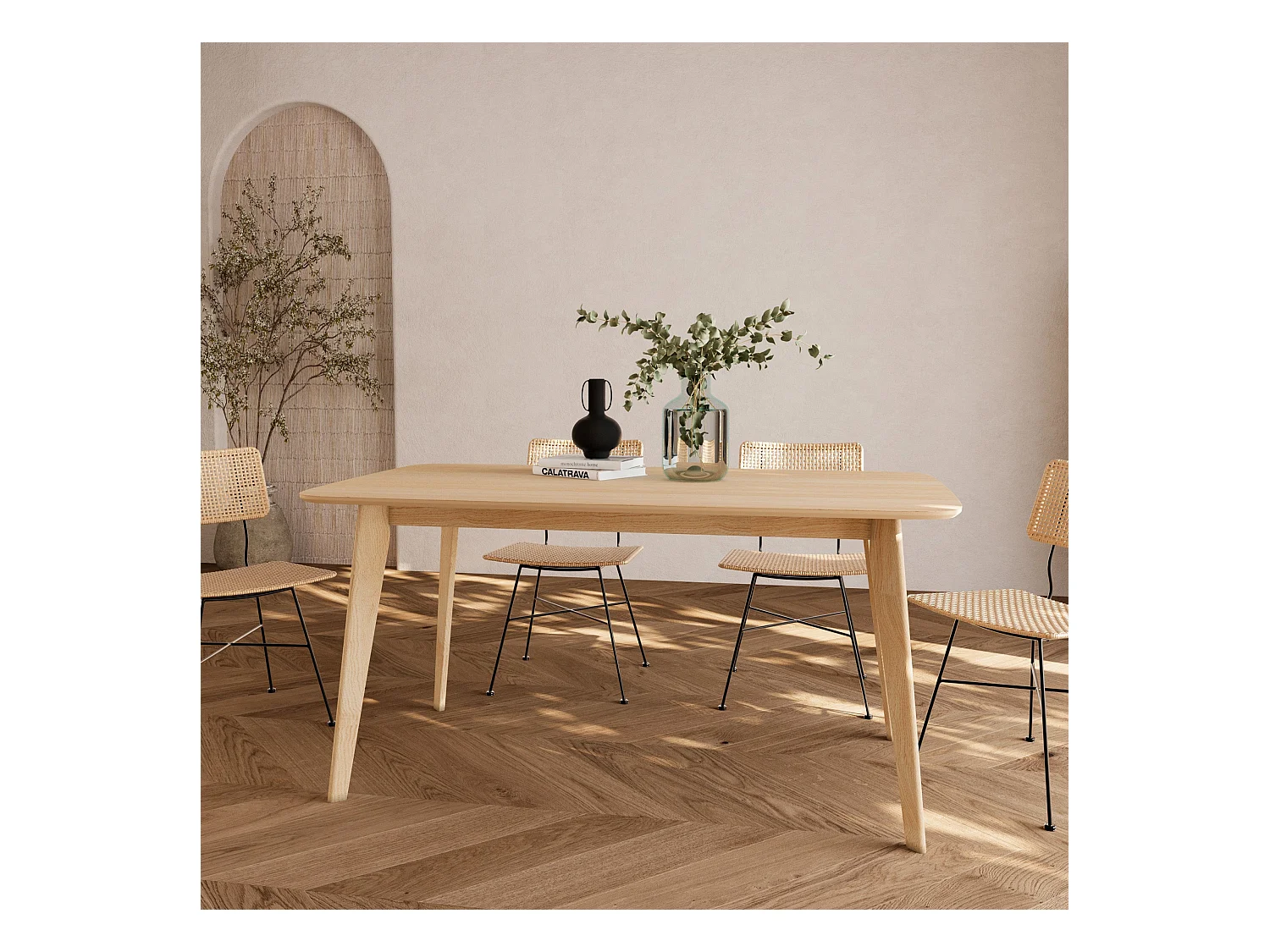 Table rectangulaire 6 personnes en bois clair 150 cm - Oman