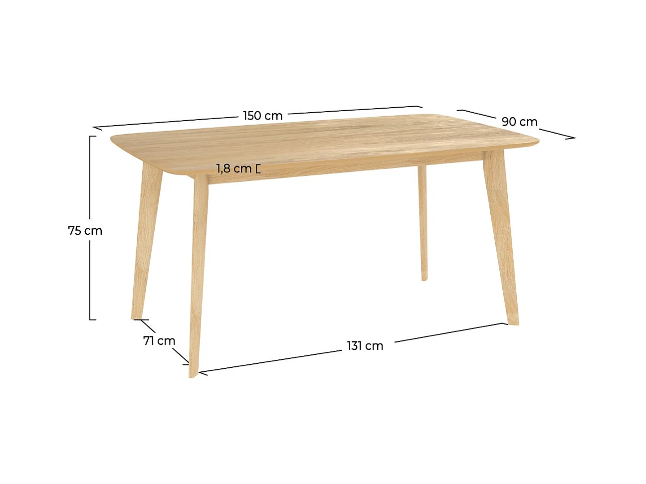 Table rectangulaire 6 personnes en bois clair 150 cm - Oman