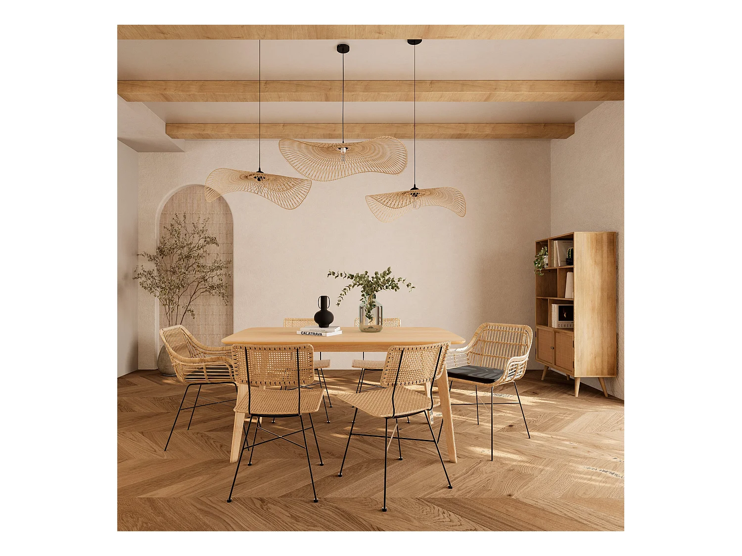 Table rectangulaire 6 personnes en bois clair 150 cm - Oman