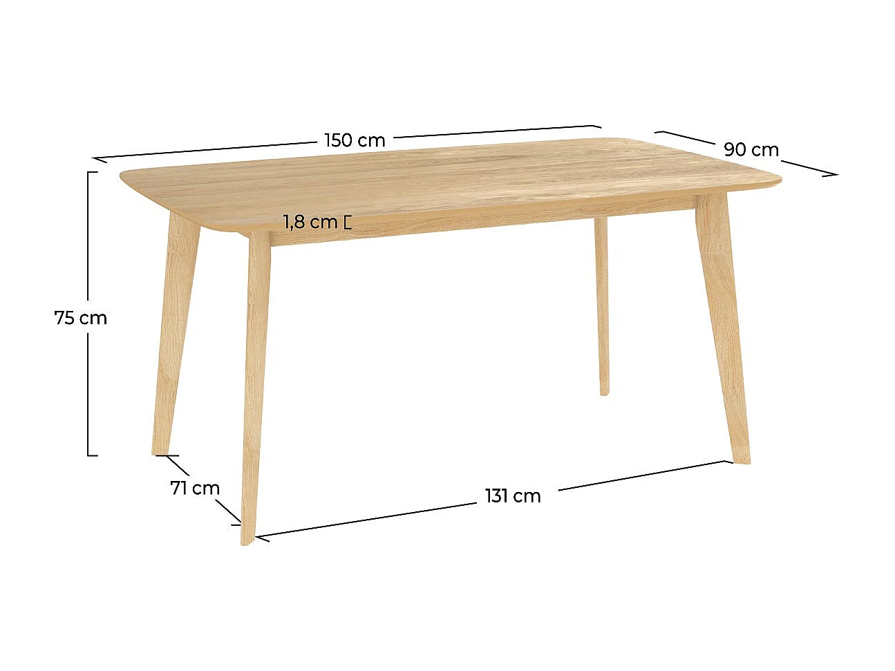Table rectangulaire 6 personnes en bois clair 150 cm - Oman