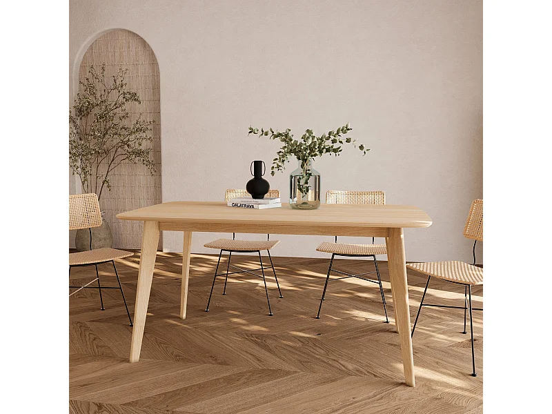Mesa de comedor rectangular de madera clara, 6 personas - Oman