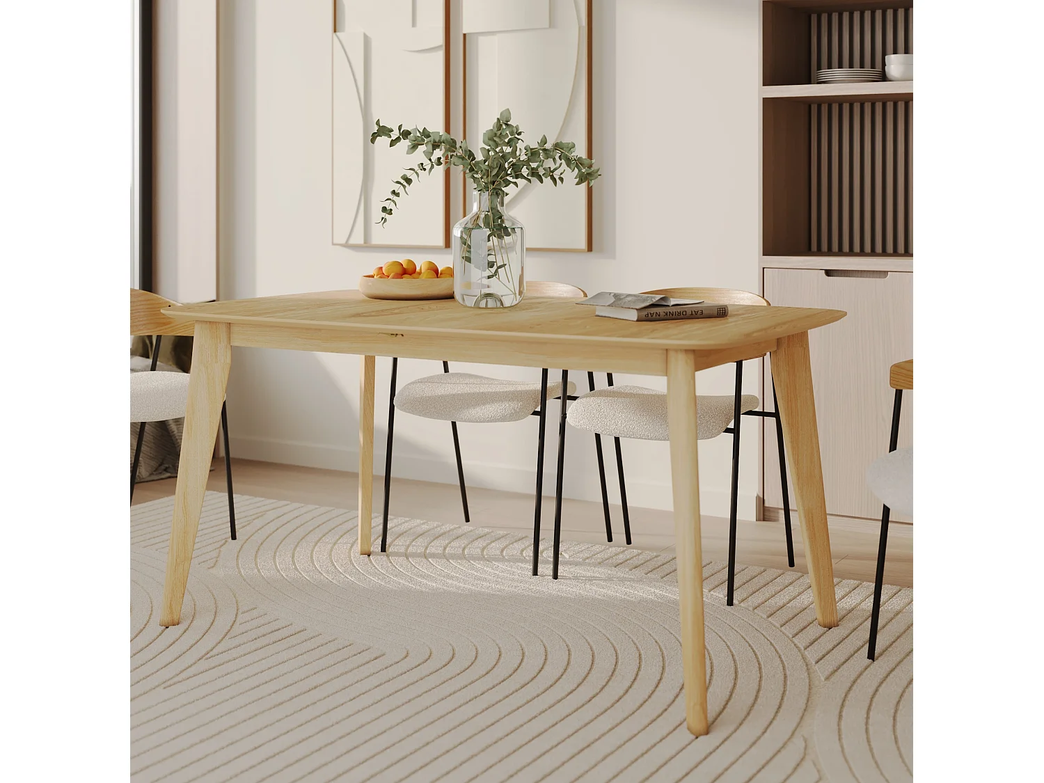 Table rectangulaire 4/6 personnes extensible en bois clair 150/180 cm - Oman