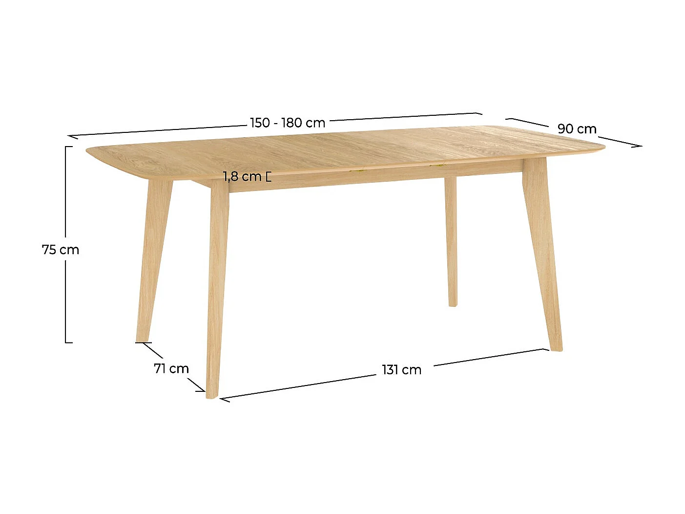 Table rectangulaire 4/6 personnes extensible en bois clair 150/180 cm - Oman