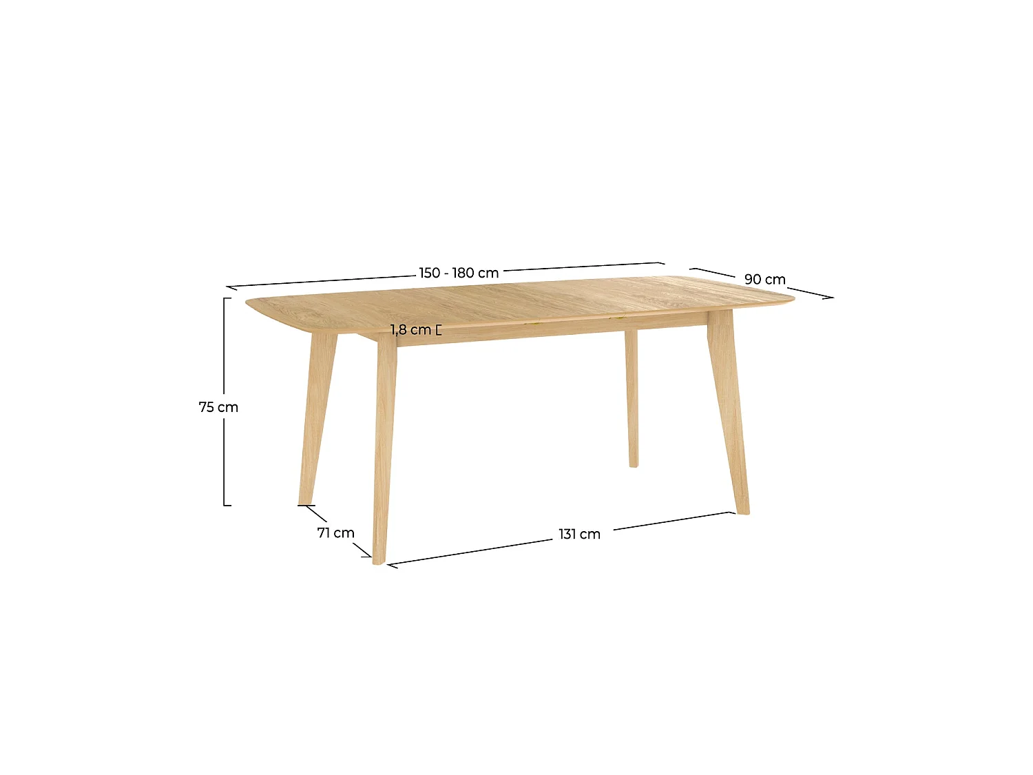 Tavolo rettangolare allungabile in legno chiaro 4/6 persone 150/180 cm - Oman