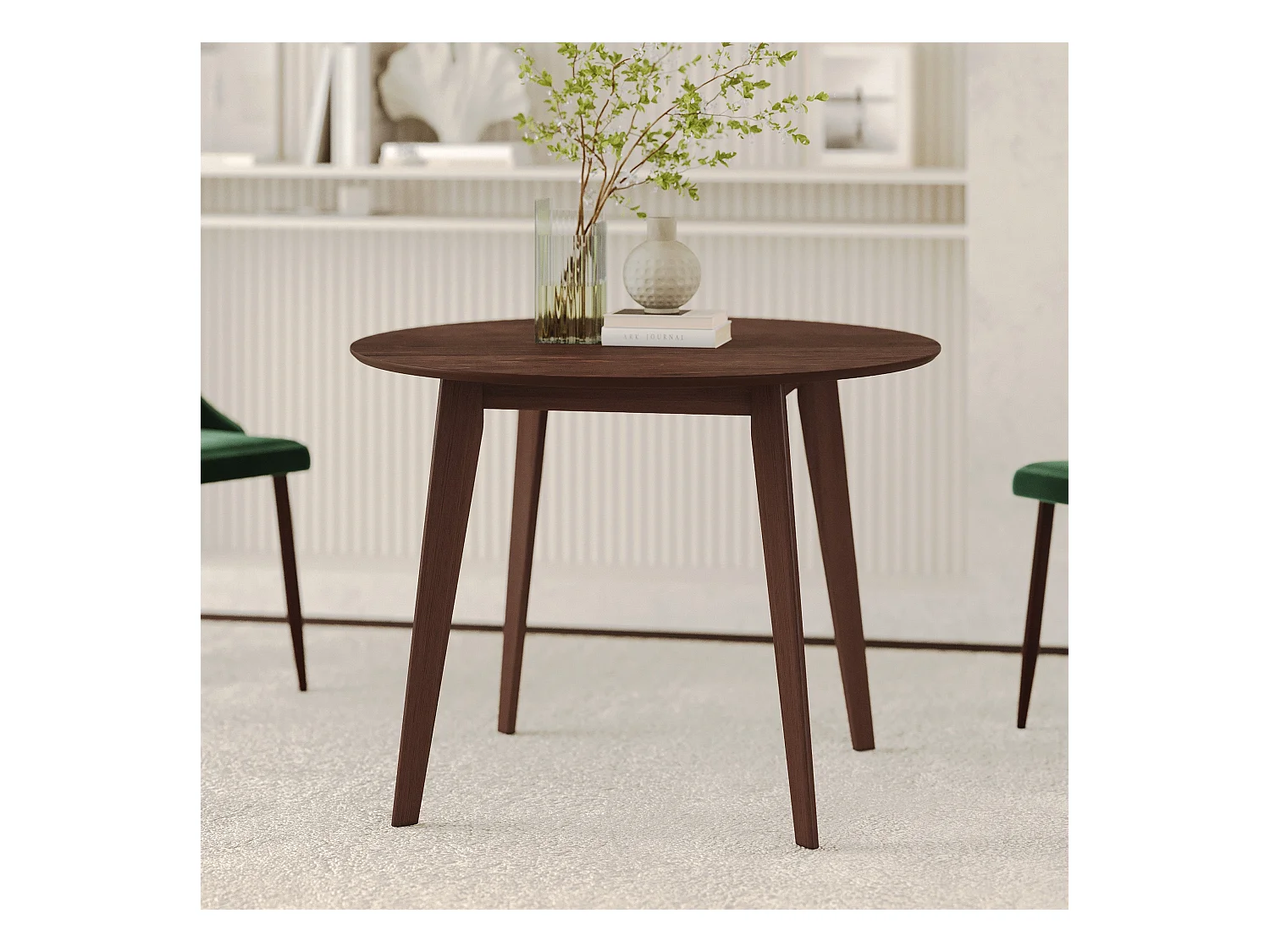 Table ronde 4 personnes en bois foncé D100 cm - Réno