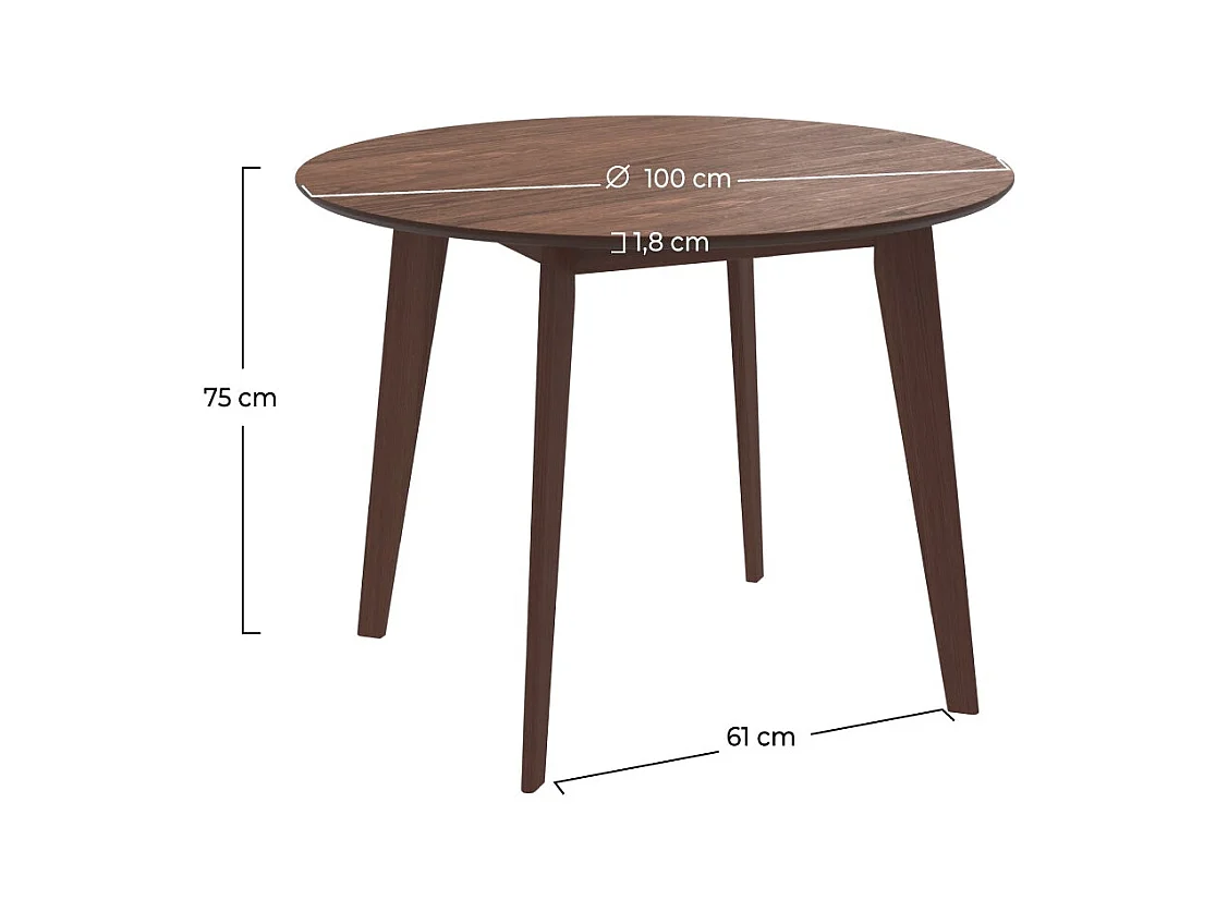 Table ronde 4 personnes en bois foncé D100 cm - Réno