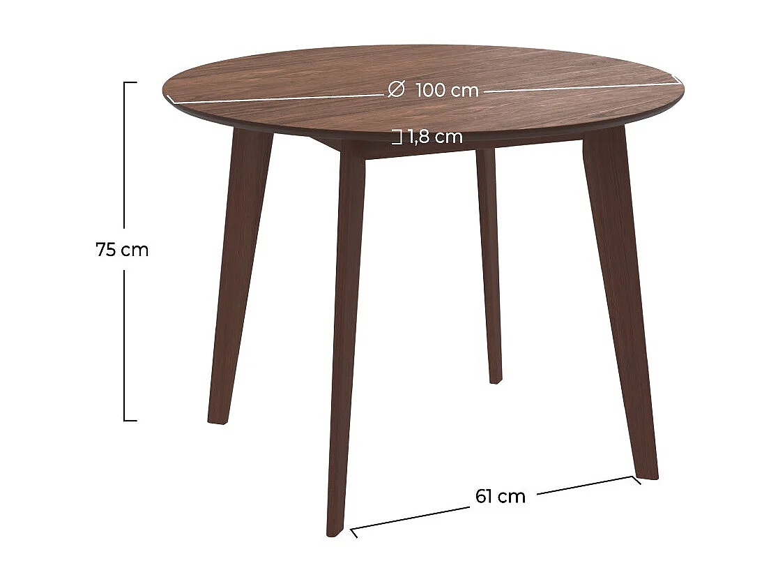Mesa de comedor redonda de madera oscura, 4 personas - Réno