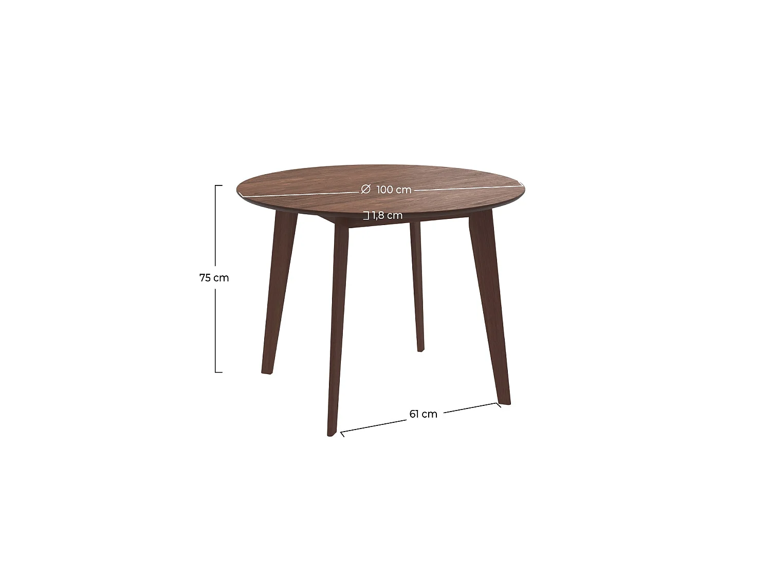 Tavolo rotondo 4 persone in legno scuro D100 cm - Réno