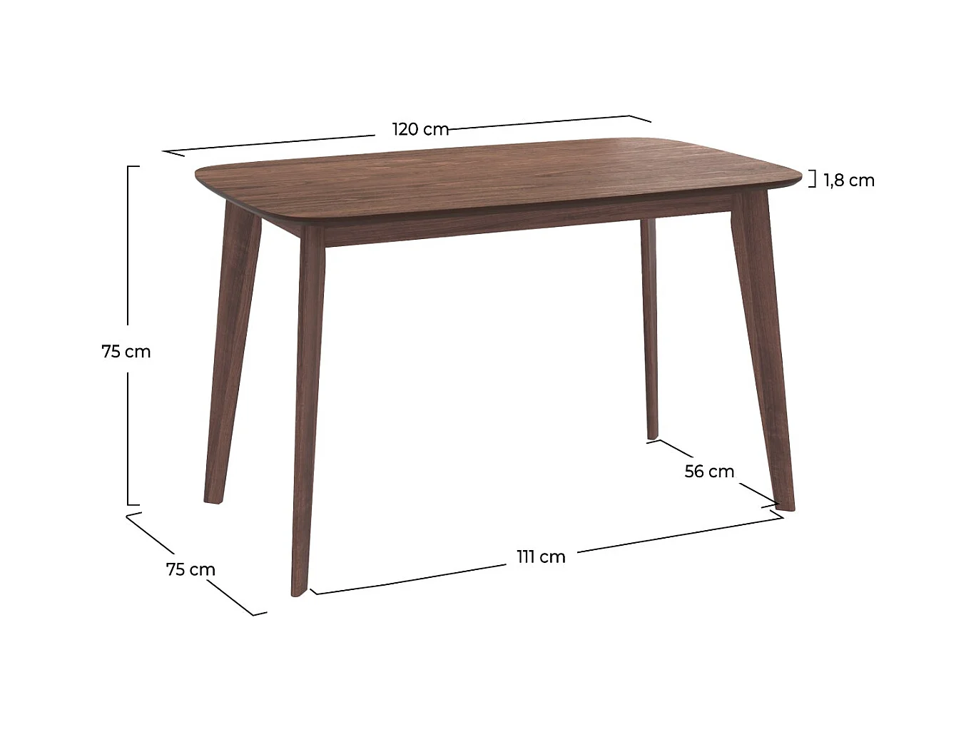 Table rectangulaire Oman 4 personnes en bois foncé 120 cm - Oman
