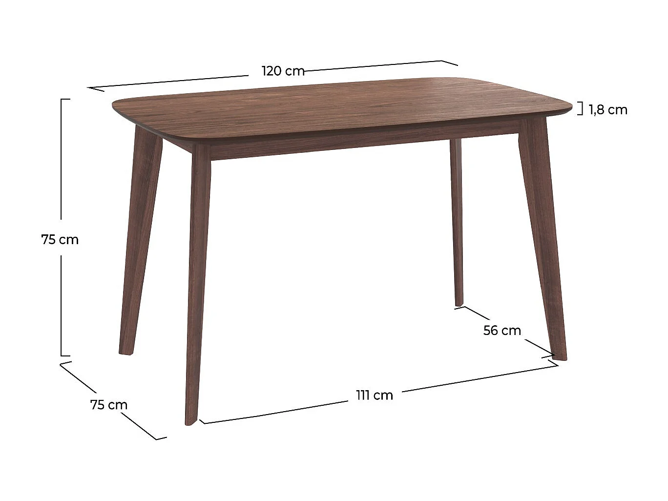 Table rectangulaire Oman 4 personnes en bois foncé 120 cm - Oman