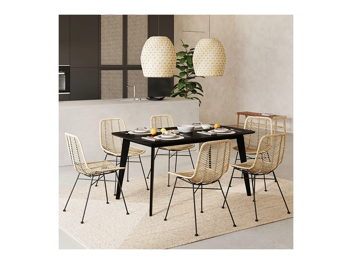 Tavolo rettangolare per 6 persone in legno nero 150 cm - Oman