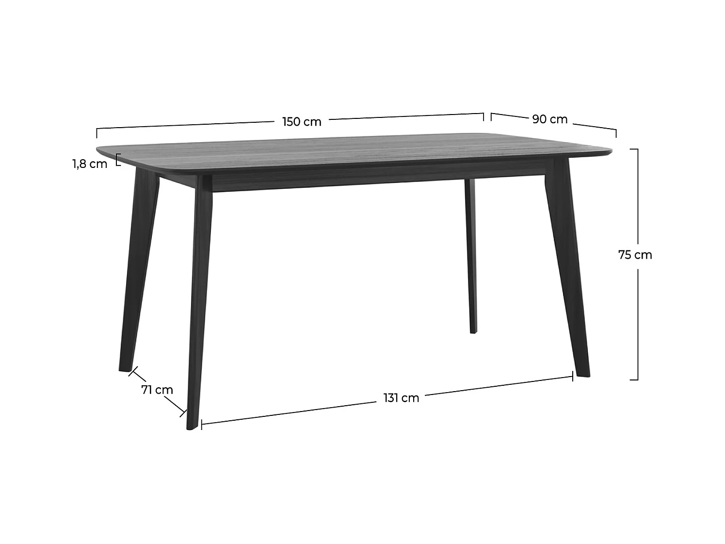 Table rectangulaire 6 personnes en bois noir 150 cm - Oman