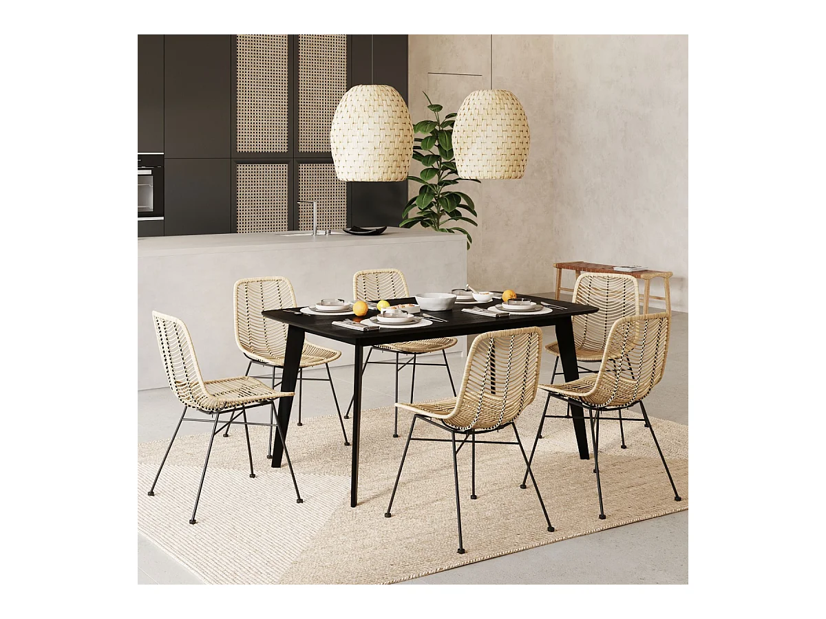 Table rectangulaire 6 personnes en bois noir 150 cm - Oman